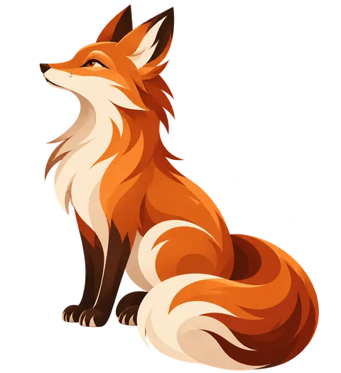 Renard entier assis de profil : Courbes et paysage