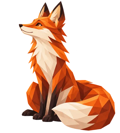 Renard entier assis de profil : Facettes douces